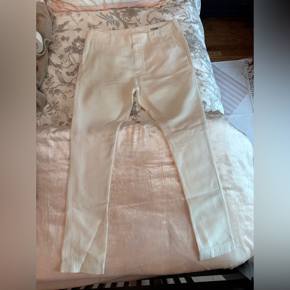 J. Crew Off-White Linen Blend Trousers